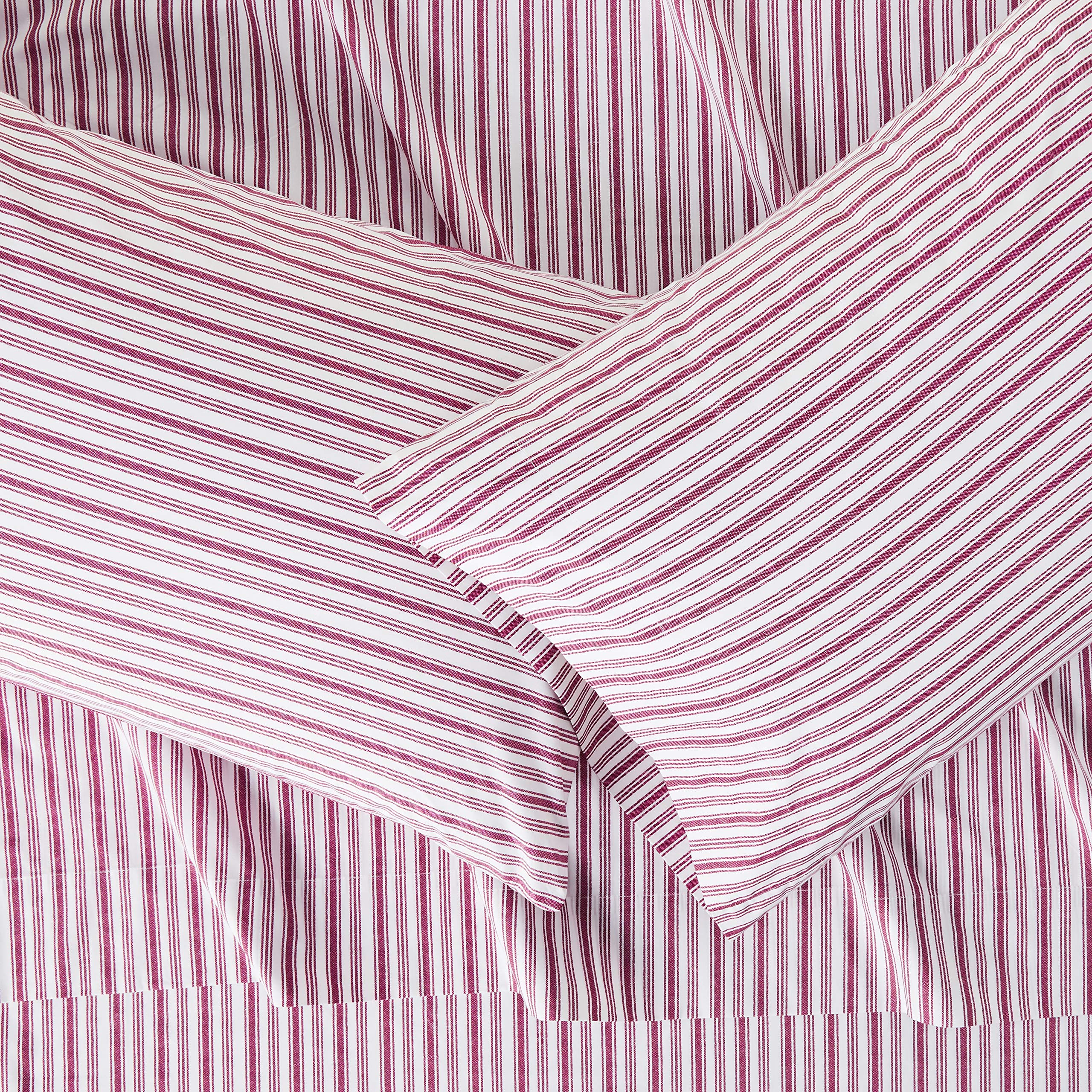 Nautica - Queen Sheets, Cotton Percale Bedding Set, Casual Home Decor (Coleridge Stripe Red, Queen)