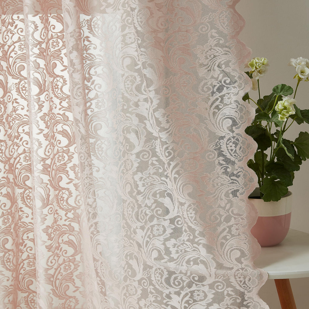 Bujasso Pink Lace Sheer Curtains 108 inch Vintage Floral Sheer Window Curtain Panels for Living Room Bedroom Elegant Light Filte