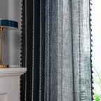 Sutuo Home Boho Curtain For Bedroom, Semi Blackout Linen Farmhouse Shabby Chic Tassels Window Treatment Bohemian Embroidery Drap