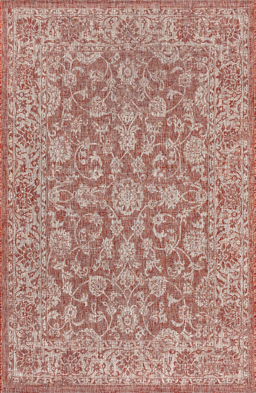 Jonathan Y Smb100A-8 Tela Bohemian Textured Weave Floral Indoor/Outdoor Red/Taupe 8 Ft. X 10 Ft. Area-Rug, Coastal,Easy-Cleaning,Hightraffic,Livingroom,Backyard, Non Shedding