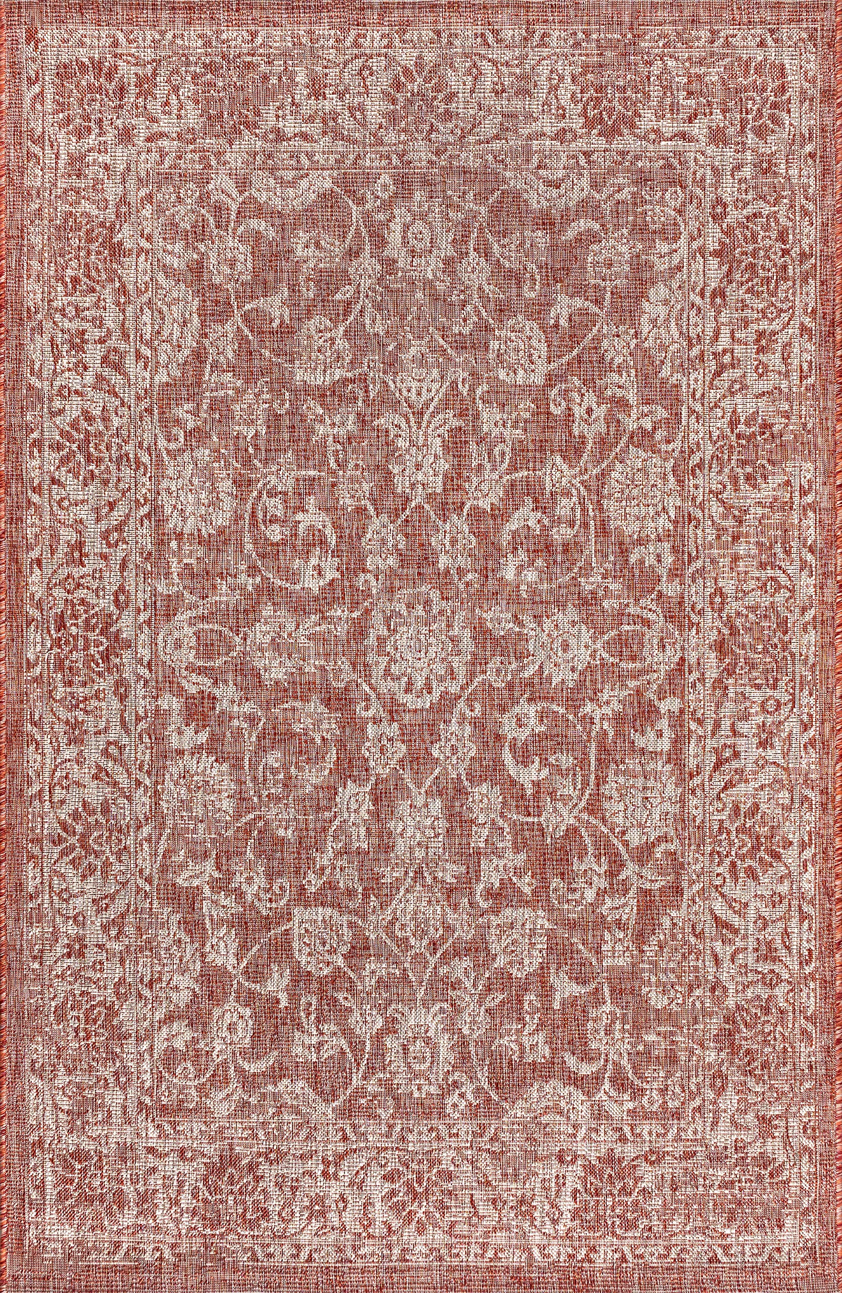 Jonathan Y Smb100A-8 Tela Bohemian Textured Weave Floral Indoor/Outdoor Red/Taupe 8 Ft. X 10 Ft. Area-Rug, Coastal,Easy-Cleaning,Hightraffic,Livingroom,Backyard, Non Shedding