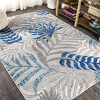 Jonathan Y Amc100A-3 Tropics Palm Leaves Indoor Outdoor Area-Rug Bohemian Floral Easy-Cleaning High Traffic Bedroom Kitchen Backyard Patio Porch Non Shedding, 3 X 5, Gray/Blue