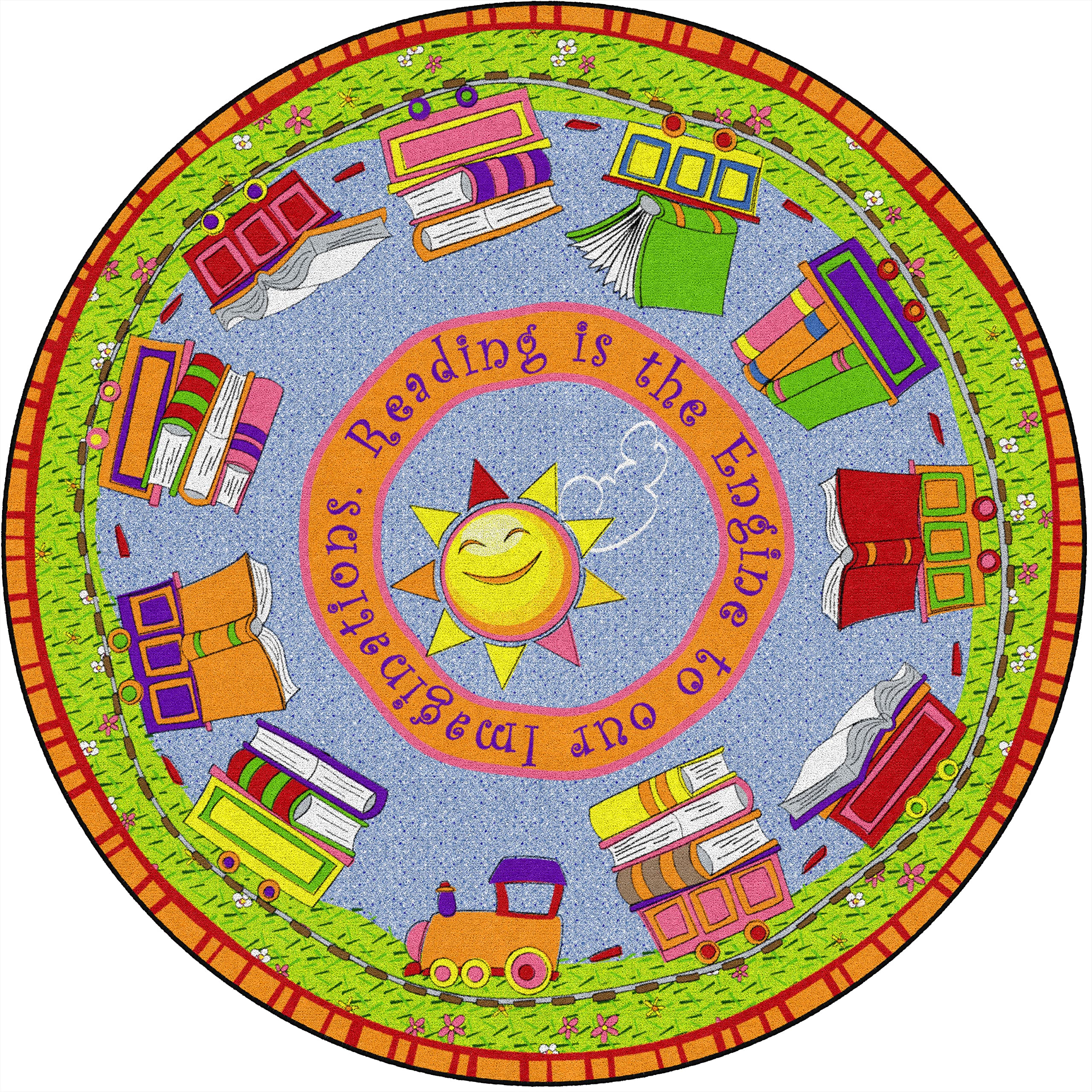 READING IS THE ENGINE RUG 6FT ROUND