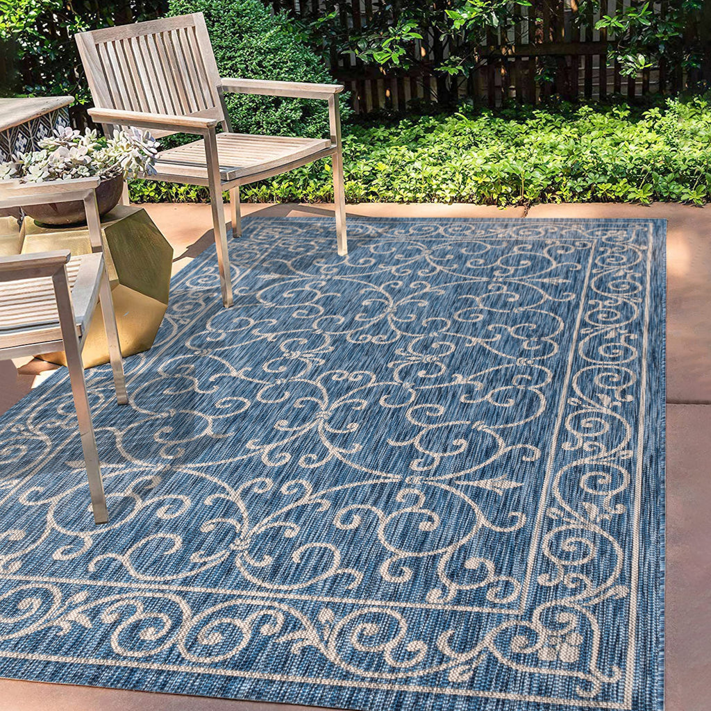 Jonathan Y Smb106D-9 Charleston Vintage Filigree Textured Weave Indoor Outdoor Area-Rug Classic Coastal Easy-Cleaning Bedroom Ki