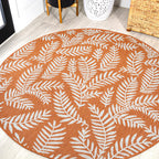 Jonathan Y Smb119E-5R Nevis Palm Frond Indoor Outdoor Area Rug, Coastal, Casual, Country Easy Cleaning,Bedroom,Kitchen,Backyard,Patio,Non Shedding, Orange/Cream, 5' Round