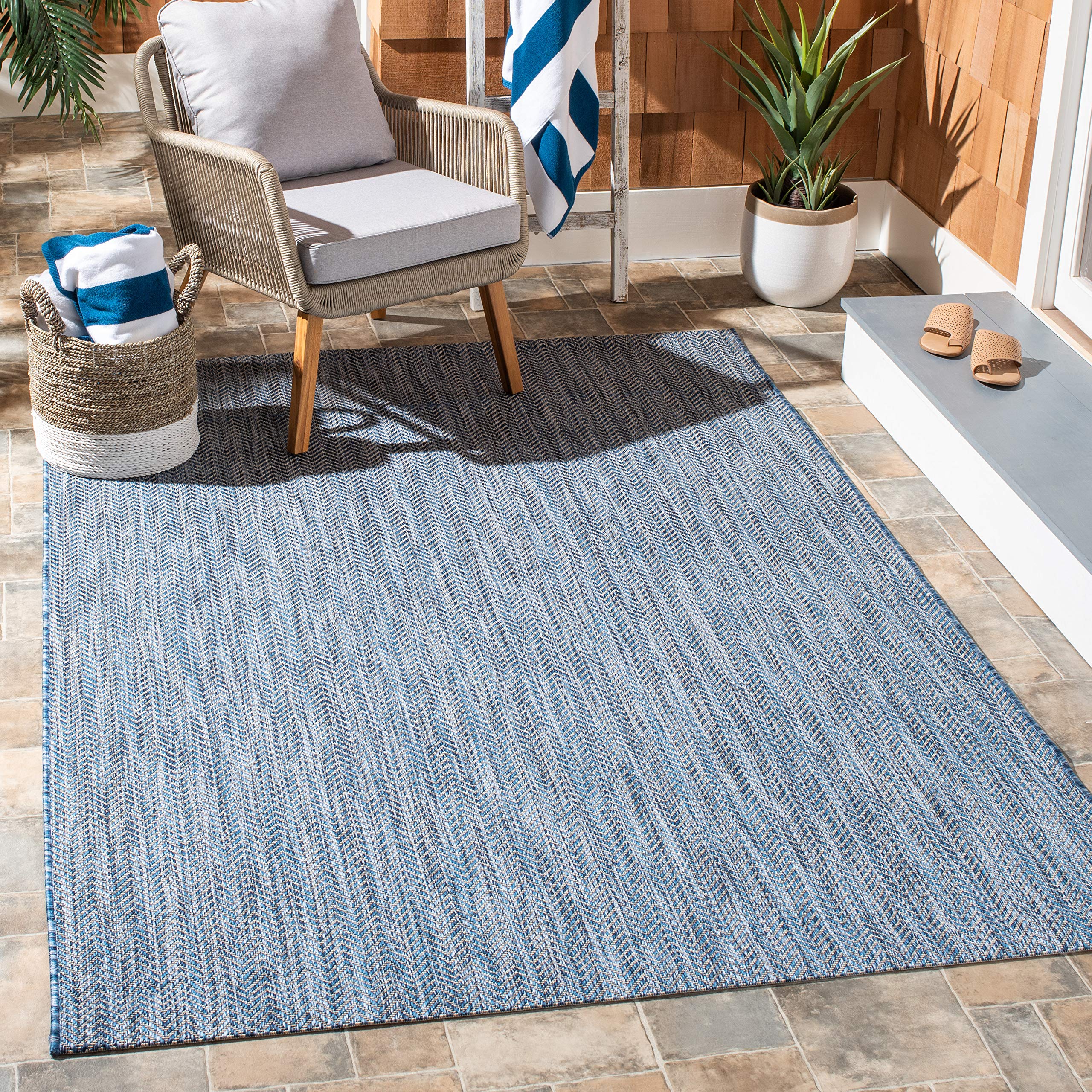 Safavieh Courtyard Collection 8' X 10' Navy/Grey Cy8022 Indoor/ Outside Waterproof Easy Cleansingpatio Backyard Mudroom Area Mat