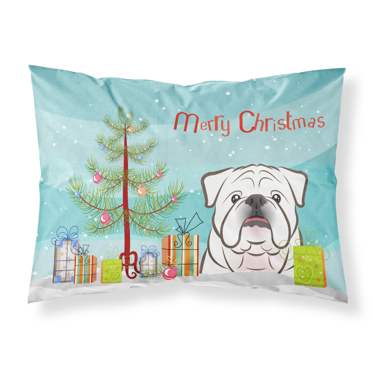 'Caroline'S Treasures Bb1592Pillowcase Christmas Tree And White English Bulldog Fabric Standard Pillowcase, Large, Multicolor'