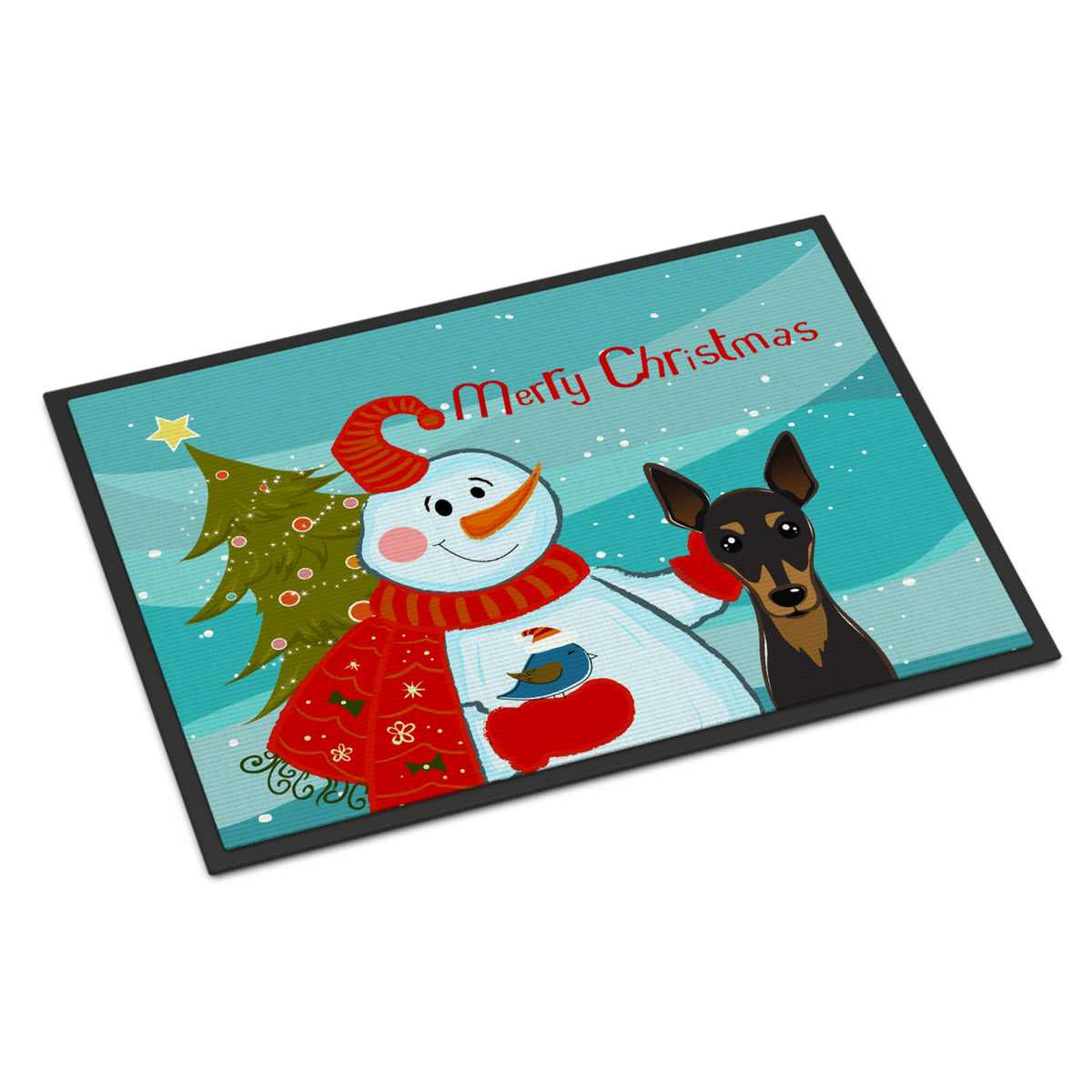 CarolineS Treasures Snowman With Min Pin Indoor Or Outdoor Mat, 18 By 27 Inch  Inch , Multicolor