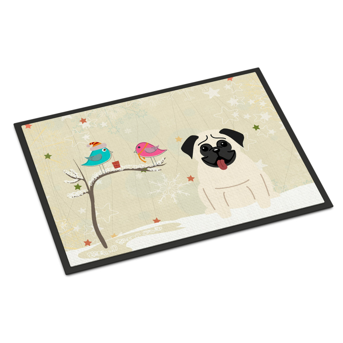 CarolineS Treasures Christmas Presents Between Friends Pug Cream Indoor Or Outdoor Mat 24X36 Bb2476Jmat 24 X 36 Inch  Inch  Multicolor