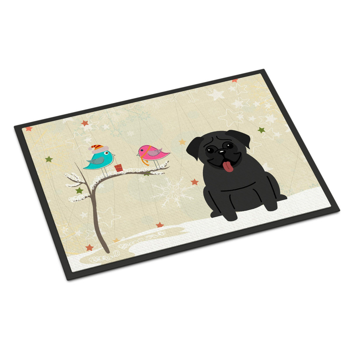 CarolineS Treasures Christmas Presents Between Friends Pug Black Indoor Or Outdoor Mat 24X36 Bb2478Jmat 24 X 36 Inch  Inch  Multicolor