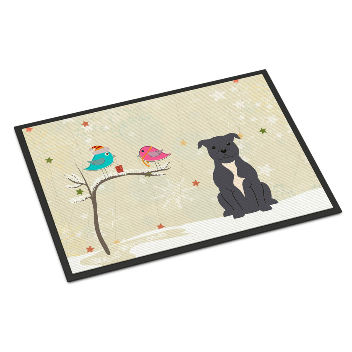 Inch CarolineS Treasures Christmas Presents Between Friends Staffordshire Bull Terrier Blue Indoor Or Outdoor Mat 18X27 Bb2518Mat 1
