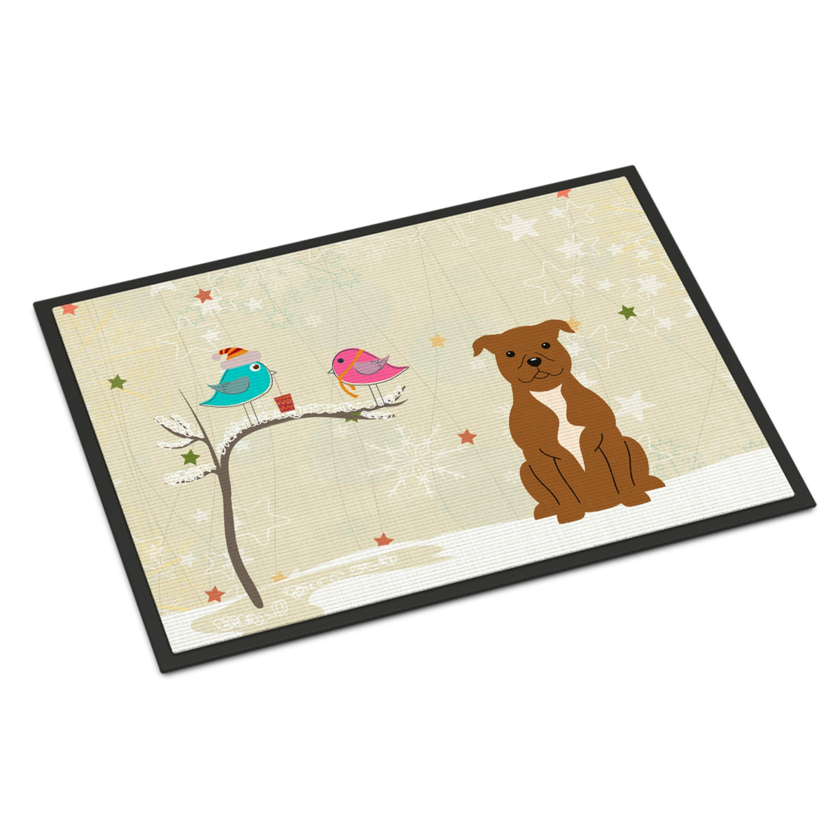 Inch CarolineS Treasures Christmas Presents Between Friends Staffordshire Bull Terrier Brown Indoor Or Outdoor Mat 18X27 Bb2519Mat