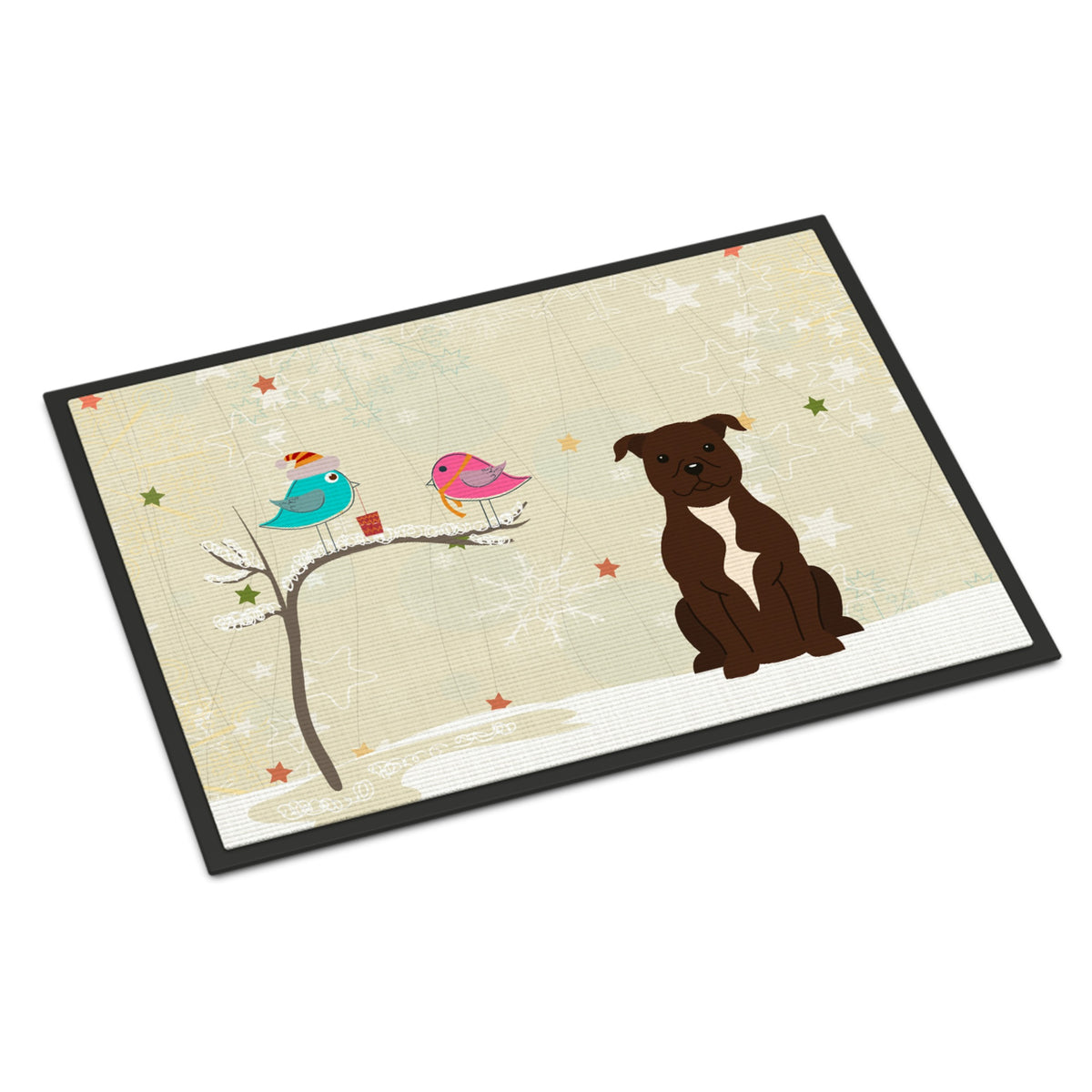 Inch CarolineS Treasures Christmas Presents Between Friends Staffordshire Bull Terrier Chocolate Indoor Or Outdoor Mat 18X27 Bb2520