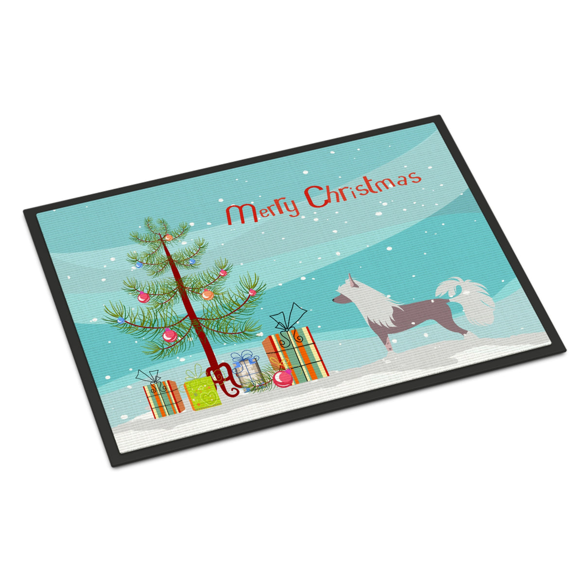 CarolineS Treasures Chinese Crested Merry Christmas Tree Indoor Or Outdoor Mat 18X27 Bb2961Mat 18 Inch  Inch  X 27 Inch  Inch  Multicolor