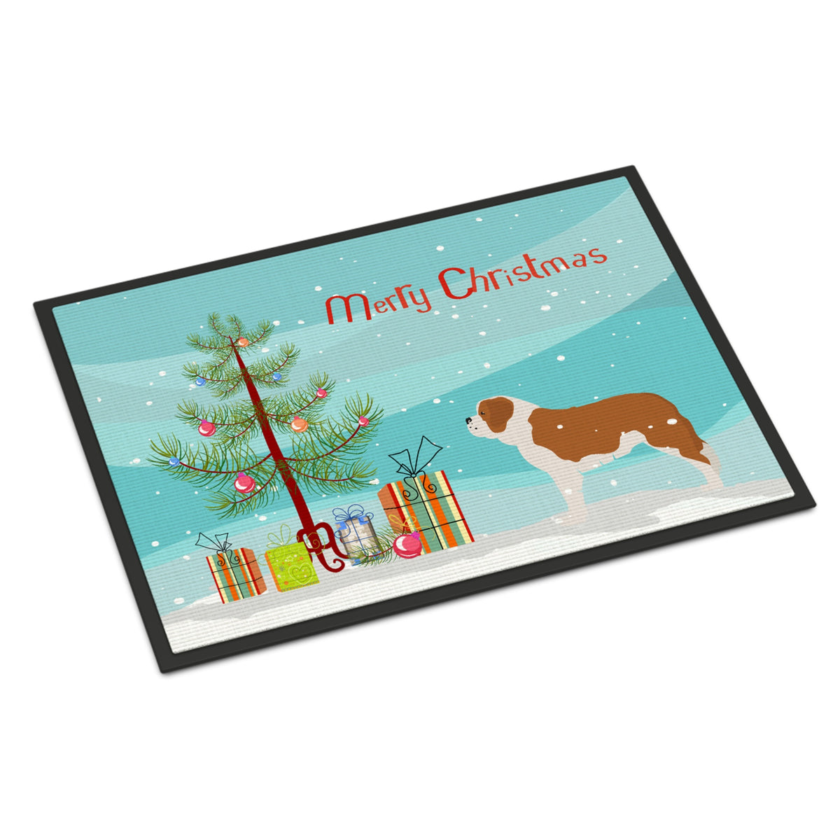CarolineS Treasures Saint Bernard Merry Christmas Tree Indoor Or Outdoor Mat 18X27 Bb2994Mat 18 Inch  Inch  X 27 Inch  Inch  Multicolor