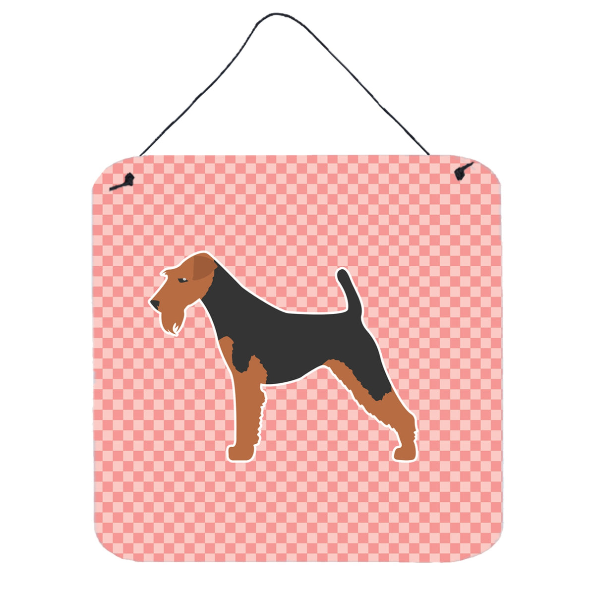 CarolineS Treasures Airedale Terrier Checkerboard Pink Wall Or Door Hanging Prints Bb3657Ds66, 6 Inch  Inch  X 6 Inch  Inch , Multicolor