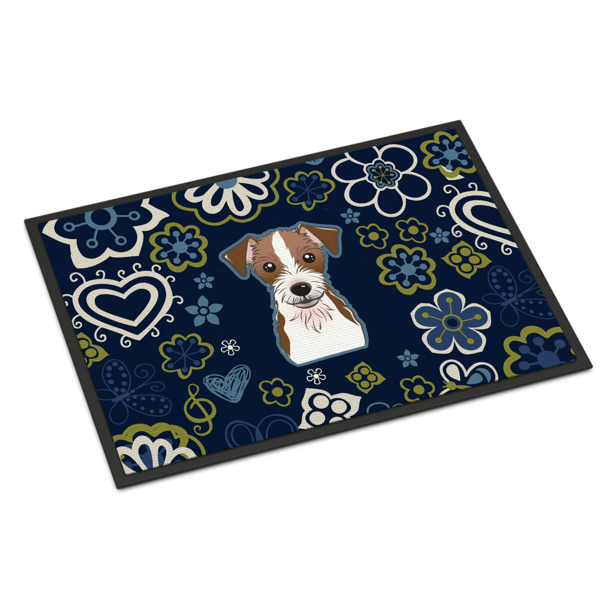 CarolineS Treasures Bb5053Jmat Blue Flowers Jack Russell Terrier Indoor Or Outdoor Mat Doormat, Multicolor