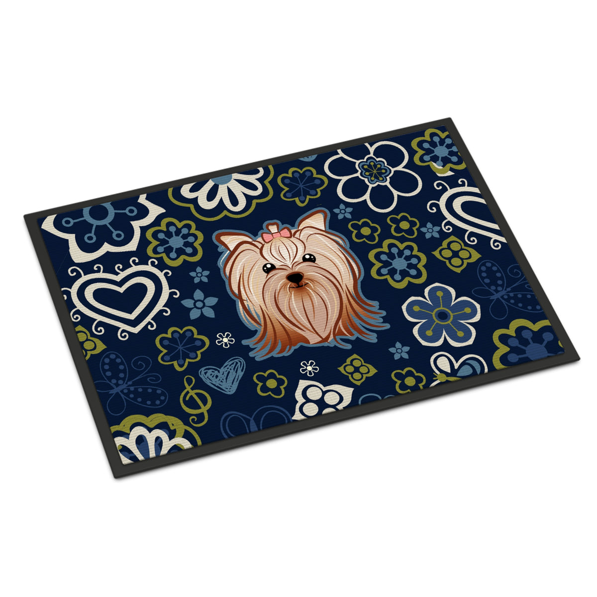 CarolineS Treasures Bb5055Mat Blue Flowers Yorkie Yorkishire Terrier Indoor Or Outdoor Mat 18X27 Doormats, Multicolor