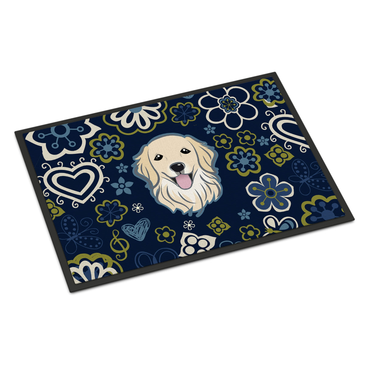 CarolineS Treasures Bb5056Mat Blue Flowers Golden Retriever Indoor Or Outdoor Mat 18X27 Doormats, Multicolor