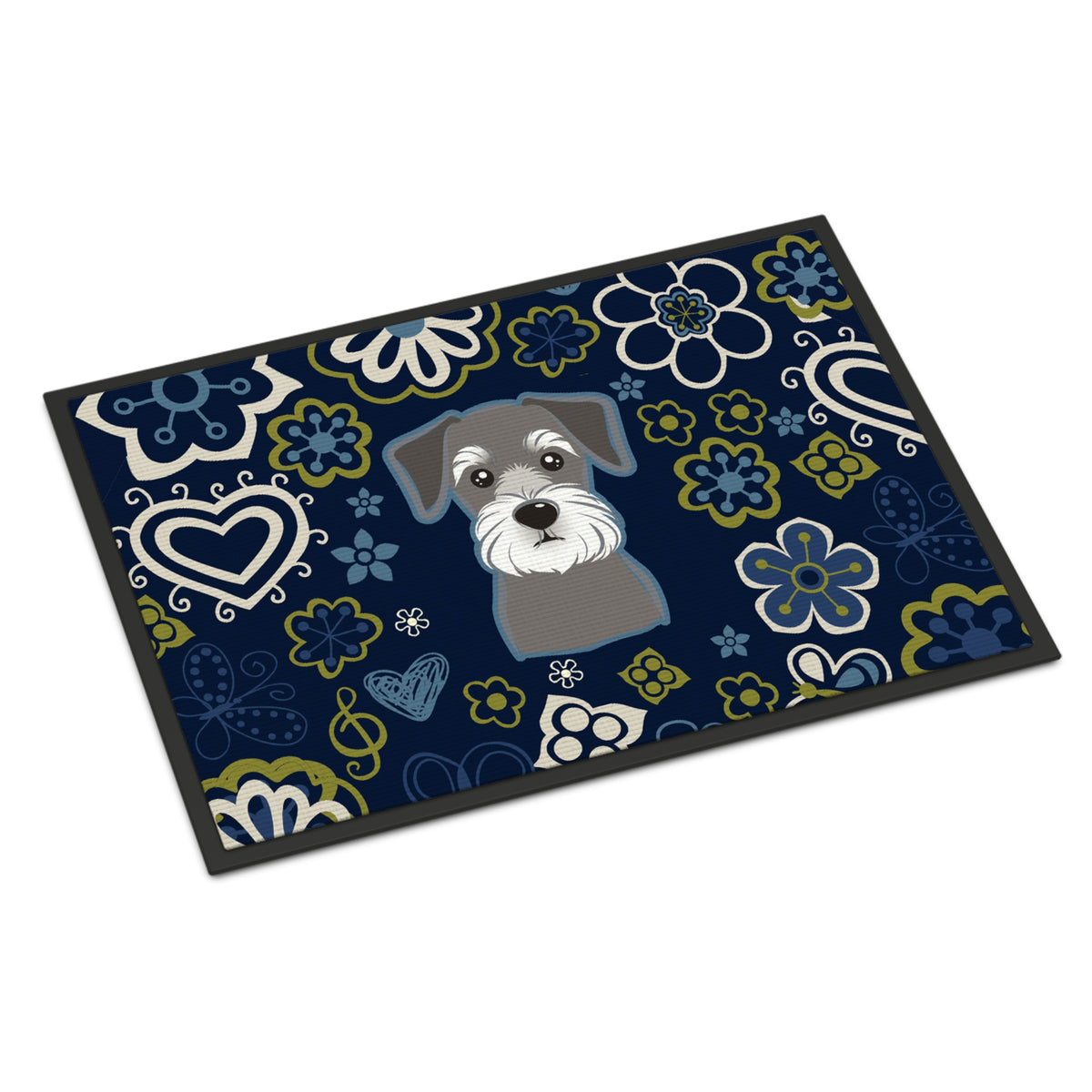 CarolineS Treasures Bb5057Jmat Blue Flowers Schnauzer Indoor Or Outdoor Mat Doormat, Multicolor