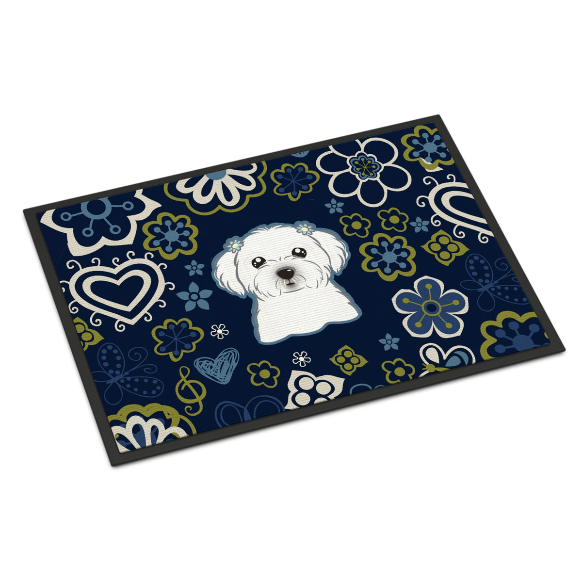 CarolineS Treasures Bb5059Mat Blue Flowers Maltese Indoor Or Outdoor Mat 18X27 Doormats, Multicolor