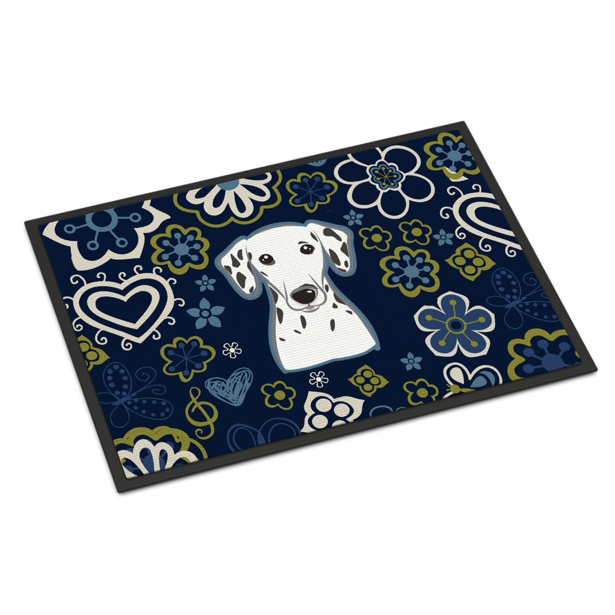 CarolineS Treasures Bb5061Jmat Blue Flowers Dalmatian Indoor Or Outdoor Mat Doormat, Multicolor