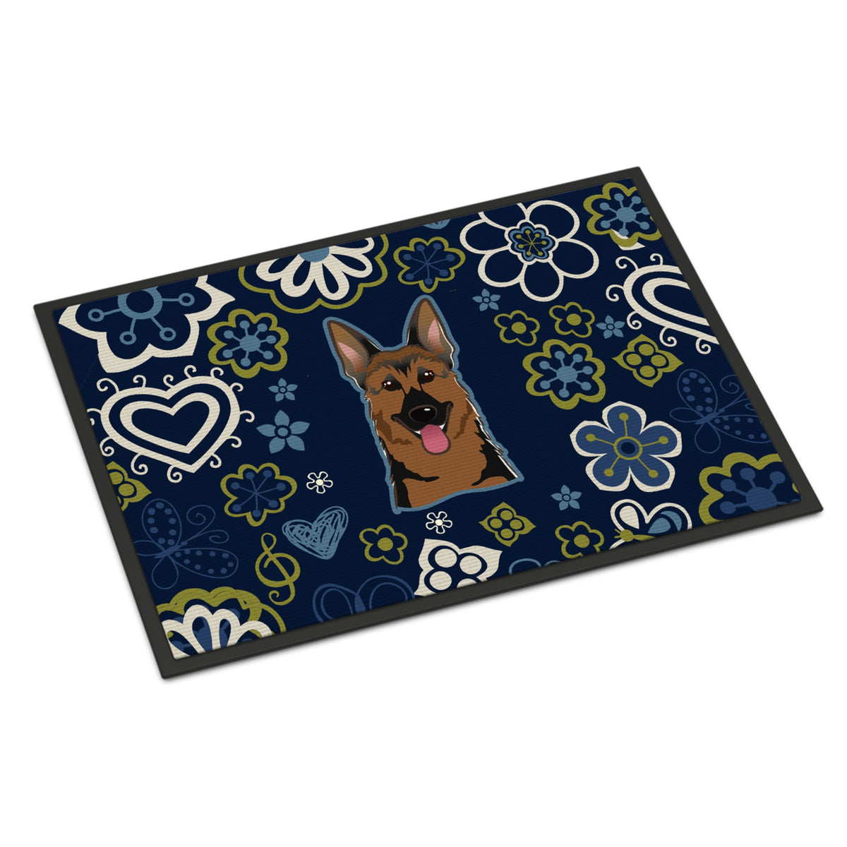 CarolineS Treasures Bb5062Mat Blue Flowers German Shepherd Indoor Or Outdoor Mat 18X27 Doormats, Multicolor