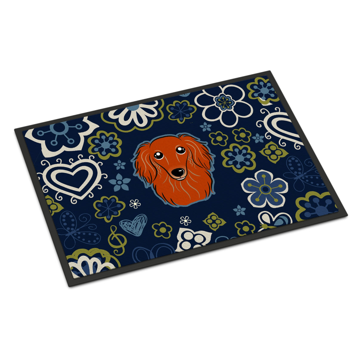 CarolineS Treasures Bb5065Jmat Blue Flowers Longhair Red Dachshund Indoor Or Outdoor Mat Doormat, Multicolor
