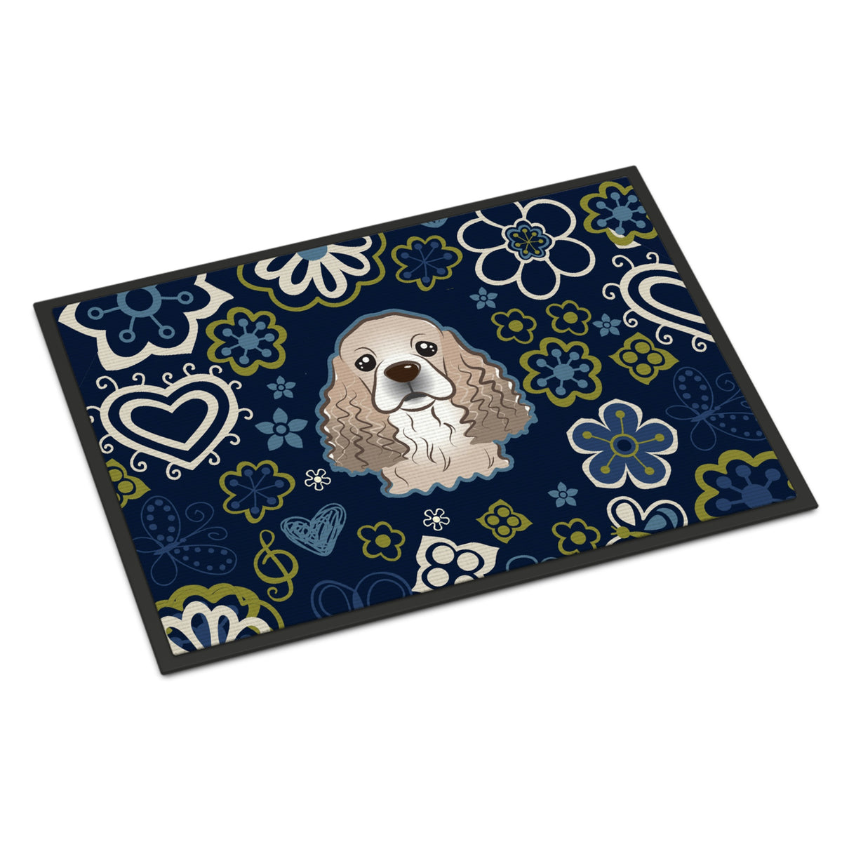 CarolineS Treasures Bb5067Mat Blue Flowers Cocker Spaniel Indoor Or Outdoor Mat 18X27 Doormats, Multicolor