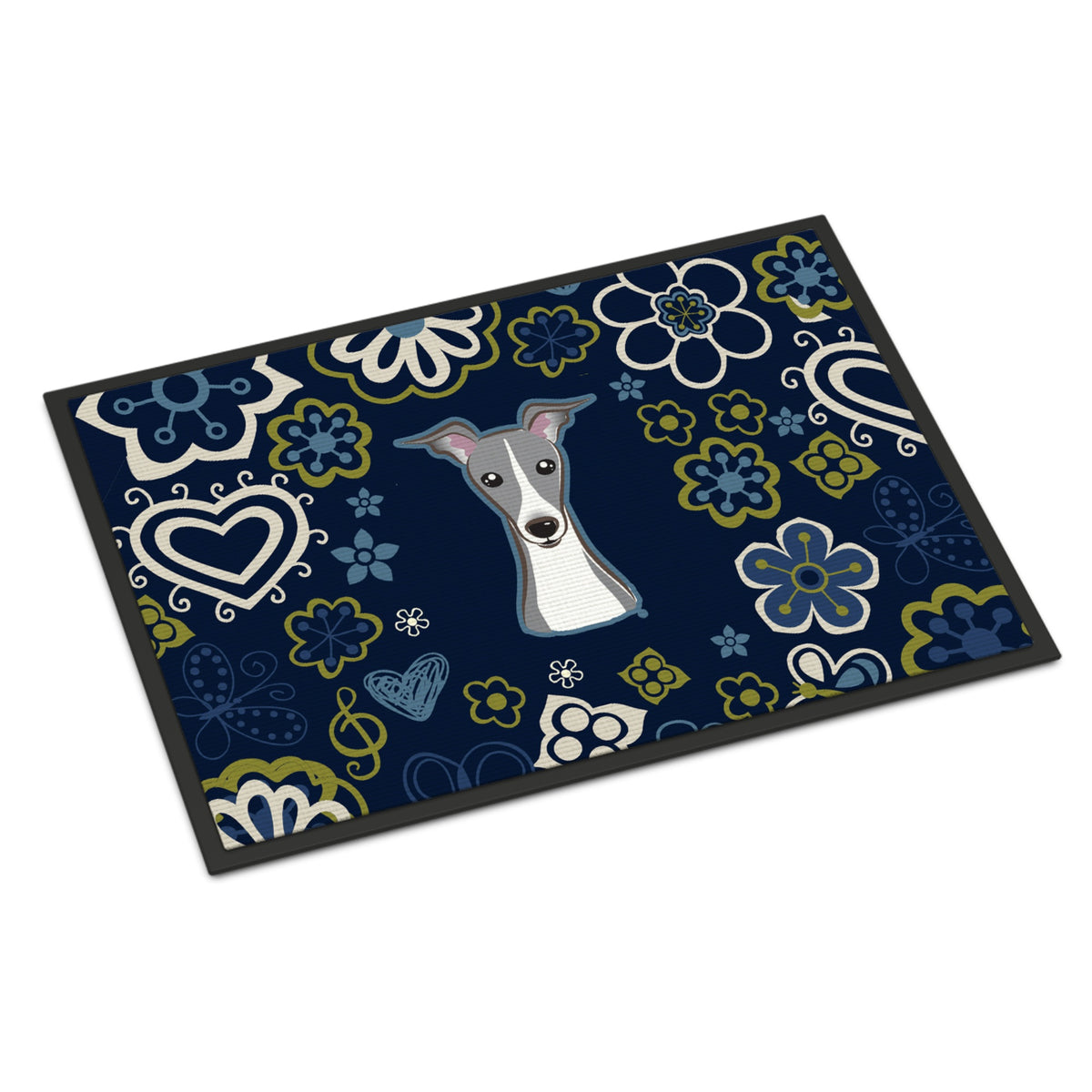 CarolineS Treasures Bb5087Mat Blue Flowers Italian Greyhound Indoor Or Outdoor Mat 18X27 Doormats, Multicolor