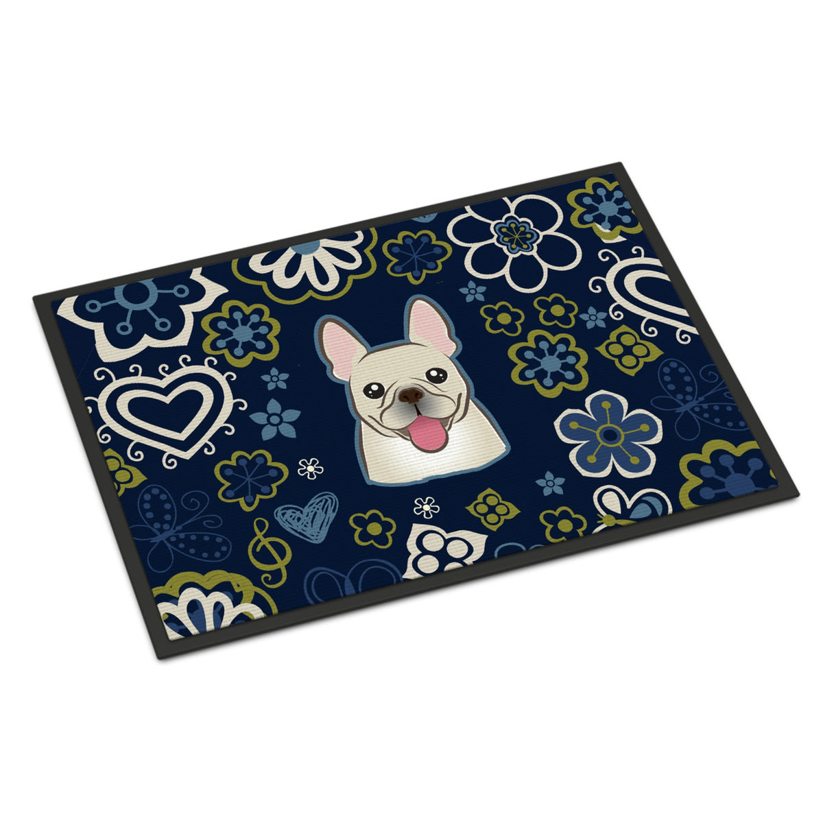CarolineS Treasures Bb5089Jmat Blue Flowers French Bulldog Indoor Or Outdoor Mat Doormat, Multicolor