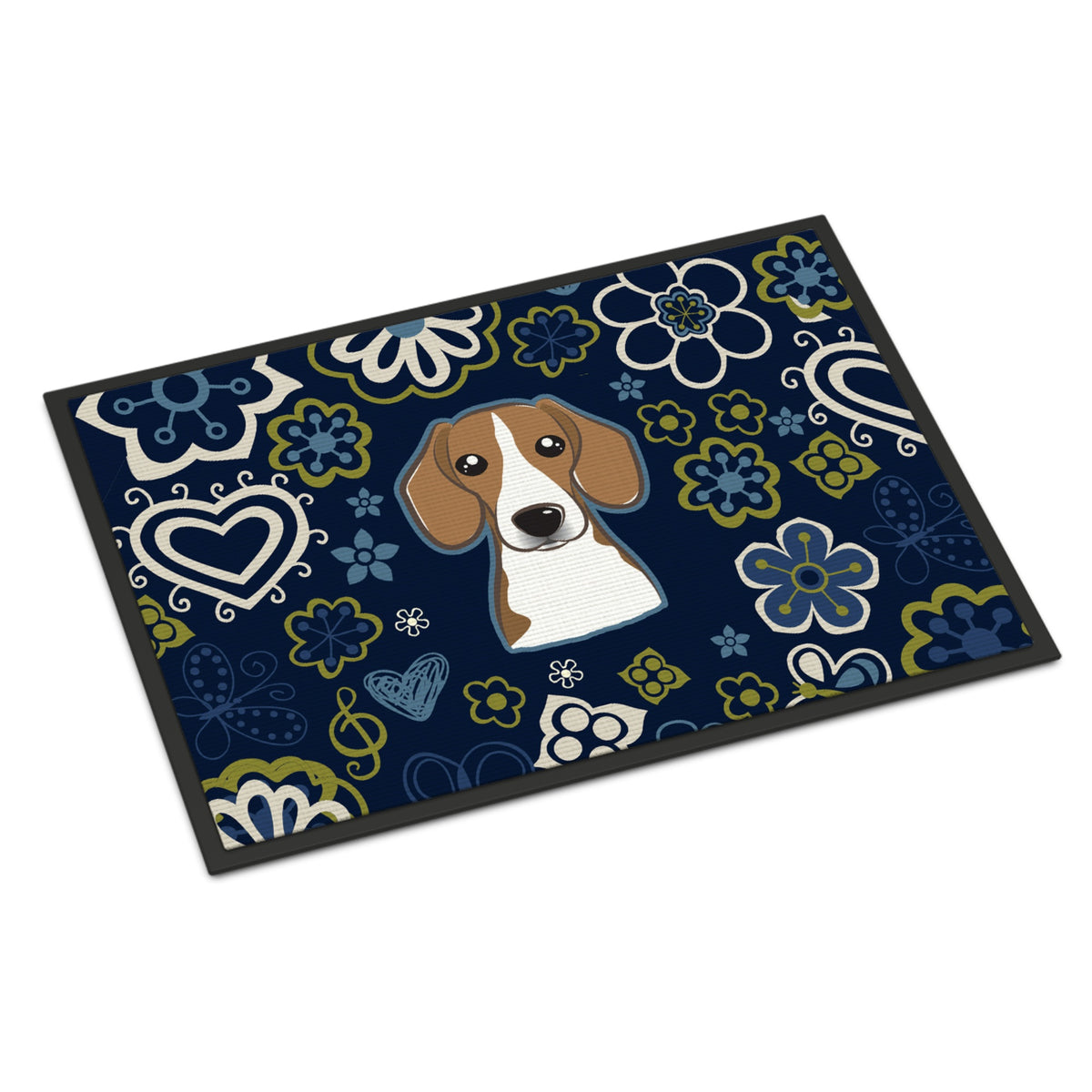 CarolineS Treasures Bb5090Mat Blue Flowers Beagle Indoor Or Outdoor Mat 18X27 Doormats, Multicolor