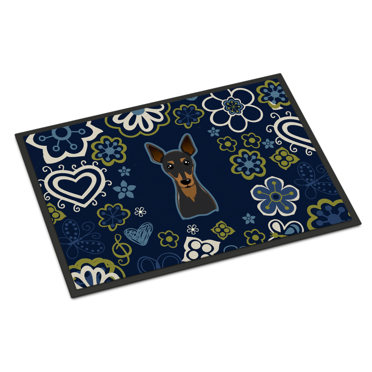 CarolineS Treasures Bb5091Jmat Blue Flowers Min Pin Indoor Or Outdoor Mat Doormat, Multicolor