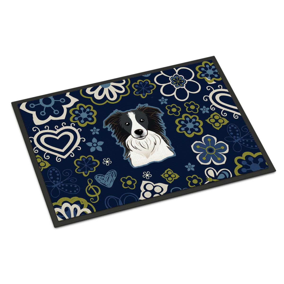 CarolineS Treasures Bb5092Jmat Blue Flowers Border Collie Indoor Or Outdoor Mat Doormat, Multicolor