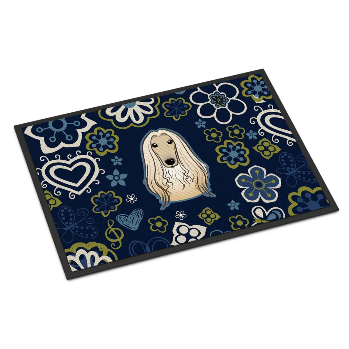 CarolineS Treasures Bb5095Jmat Blue Flowers Afghan Hound Indoor Or Outdoor Mat Doormat, Multicolor