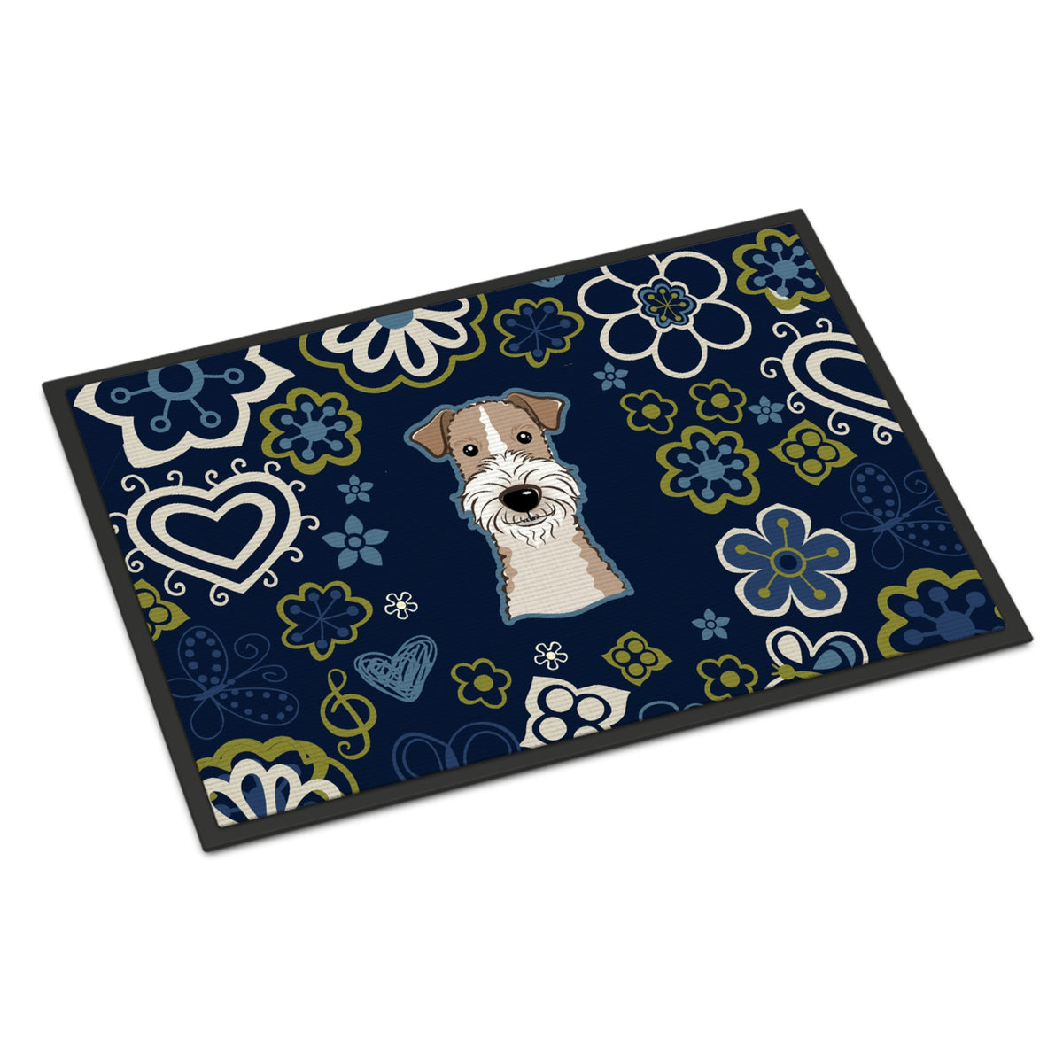 CarolineS Treasures Bb5098Jmat Blue Flowers Wire Haired Fox Terrier Indoor Or Outdoor Mat Doormat, Multicolor