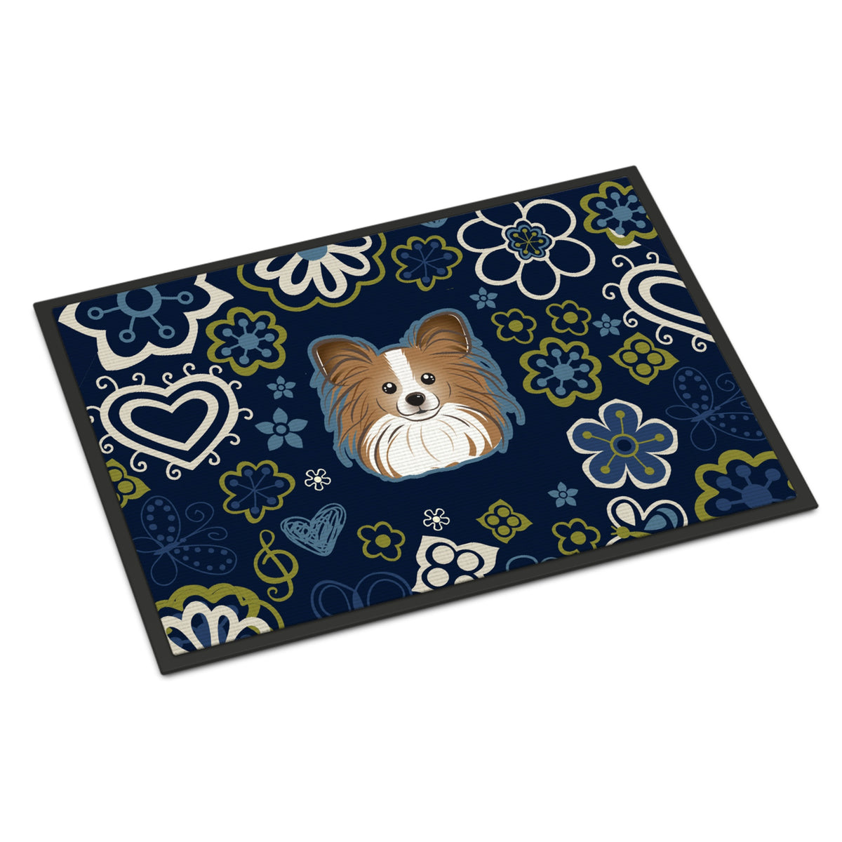 CarolineS Treasures Bb5099Mat Blue Flowers Papillon Indoor Or Outdoor Mat 18X27 Doormats, Multicolor