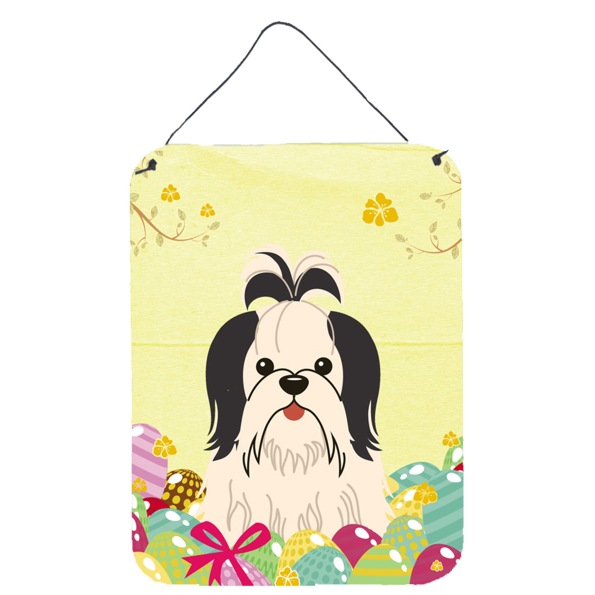 CarolineS Treasures Easter Eggs Shih Tzu Black White Metal Print, 16 X 12, Multicolor