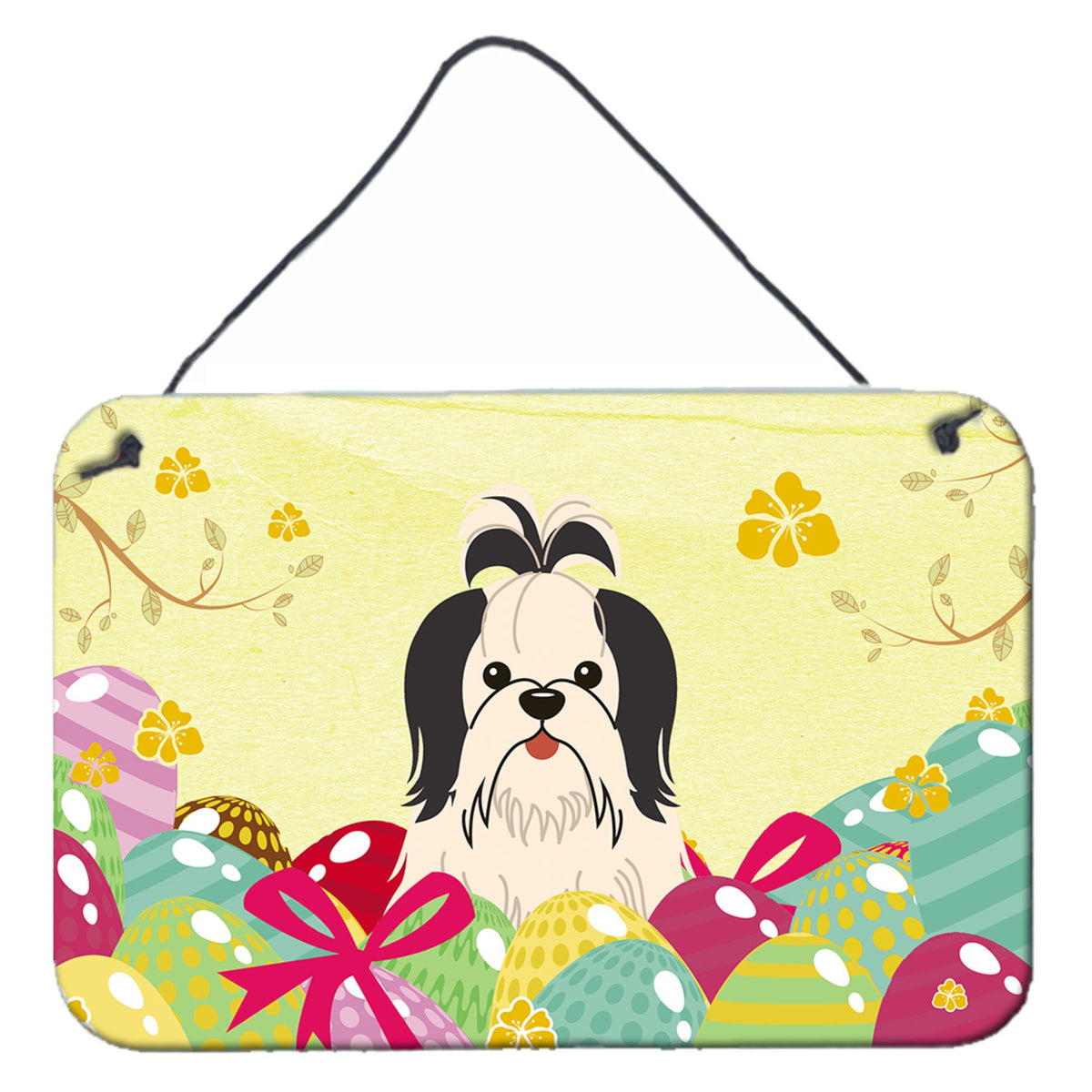 CarolineS Treasures Easter Eggs Shih Tzu Black White Metal Print, 8 Inch  Inch  H X 12 Inch  Inch  W