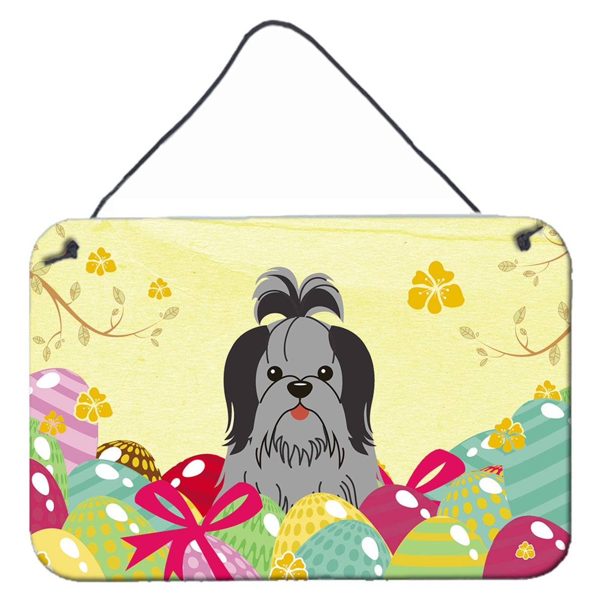 CarolineS Treasures Easter Eggs Shih Tzu Black Silver Metal Print, 8 Inch  Inch  H X 12 Inch  Inch  W
