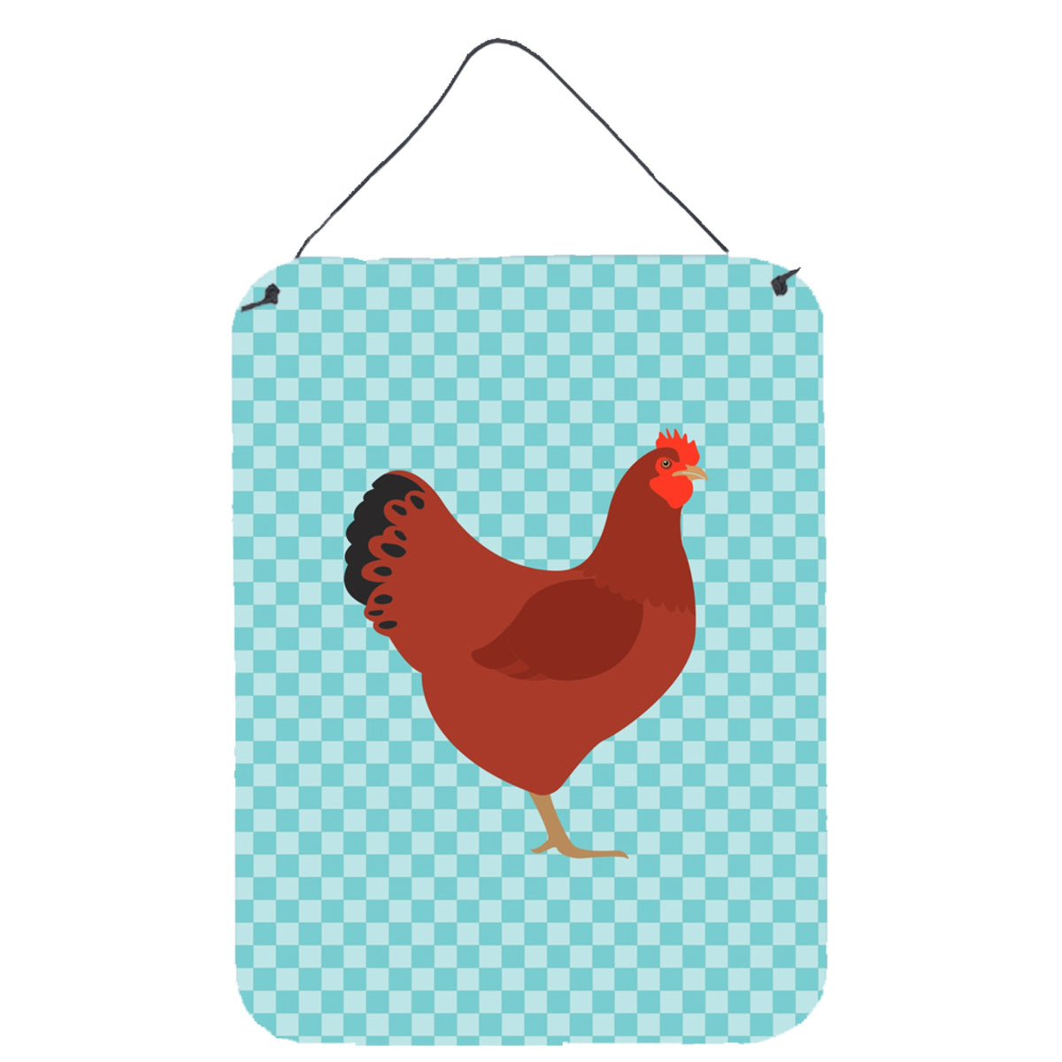 CarolineS Treasures New Hampshire Red Chicken Blue Check Metal Print, 16Hx12W, Multicolor