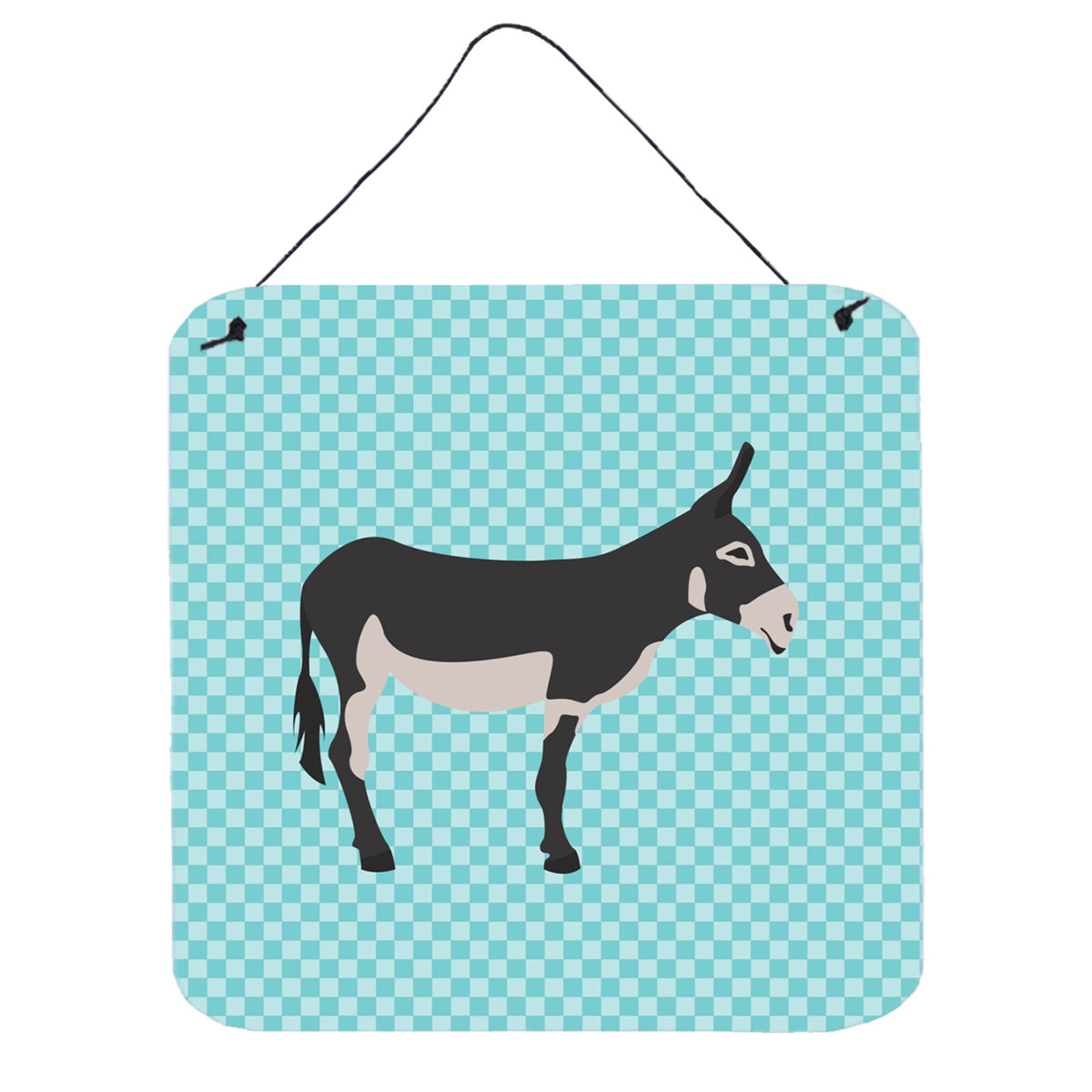 CarolineS Treasures Blue Check American Mammoth Jack Donkey Metal Print, 6 Inch  Inch  H X 6 Inch  Inch  W