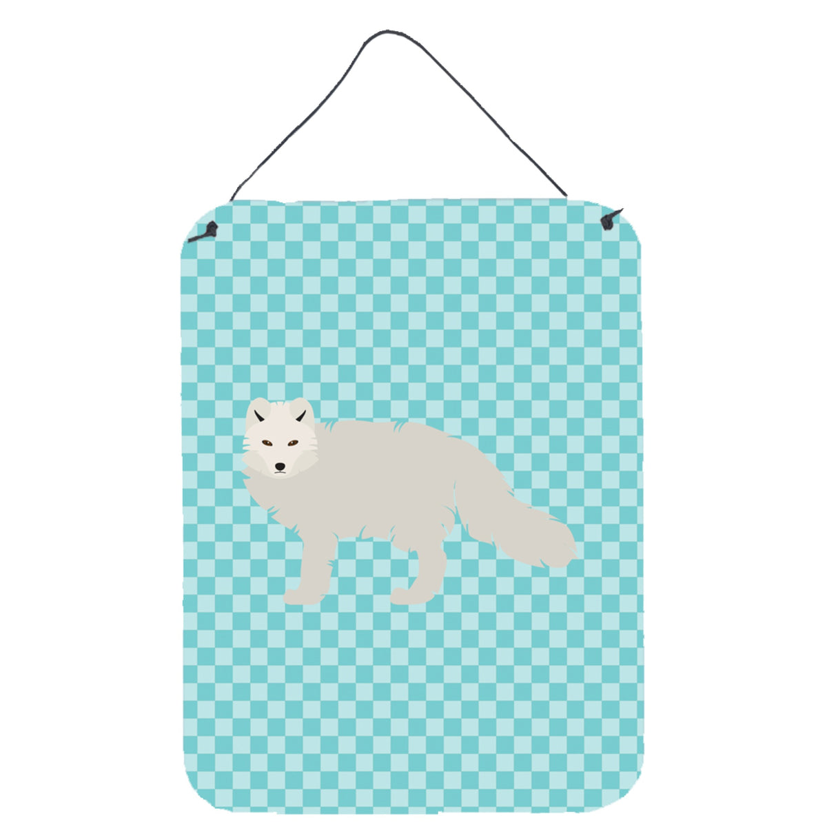 CarolineS Treasures White Arctic Fox Blue Check Metal Print, 16Hx12W, Multicolor