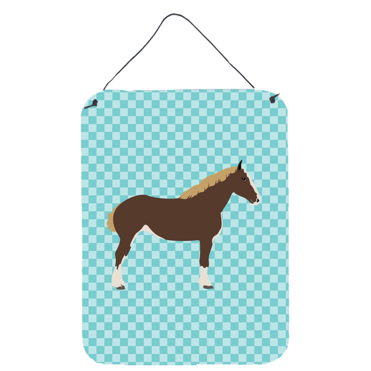 CarolineS Treasures Percheron Horse Blue Check Metal Print, 16Hx12W, Multicolor