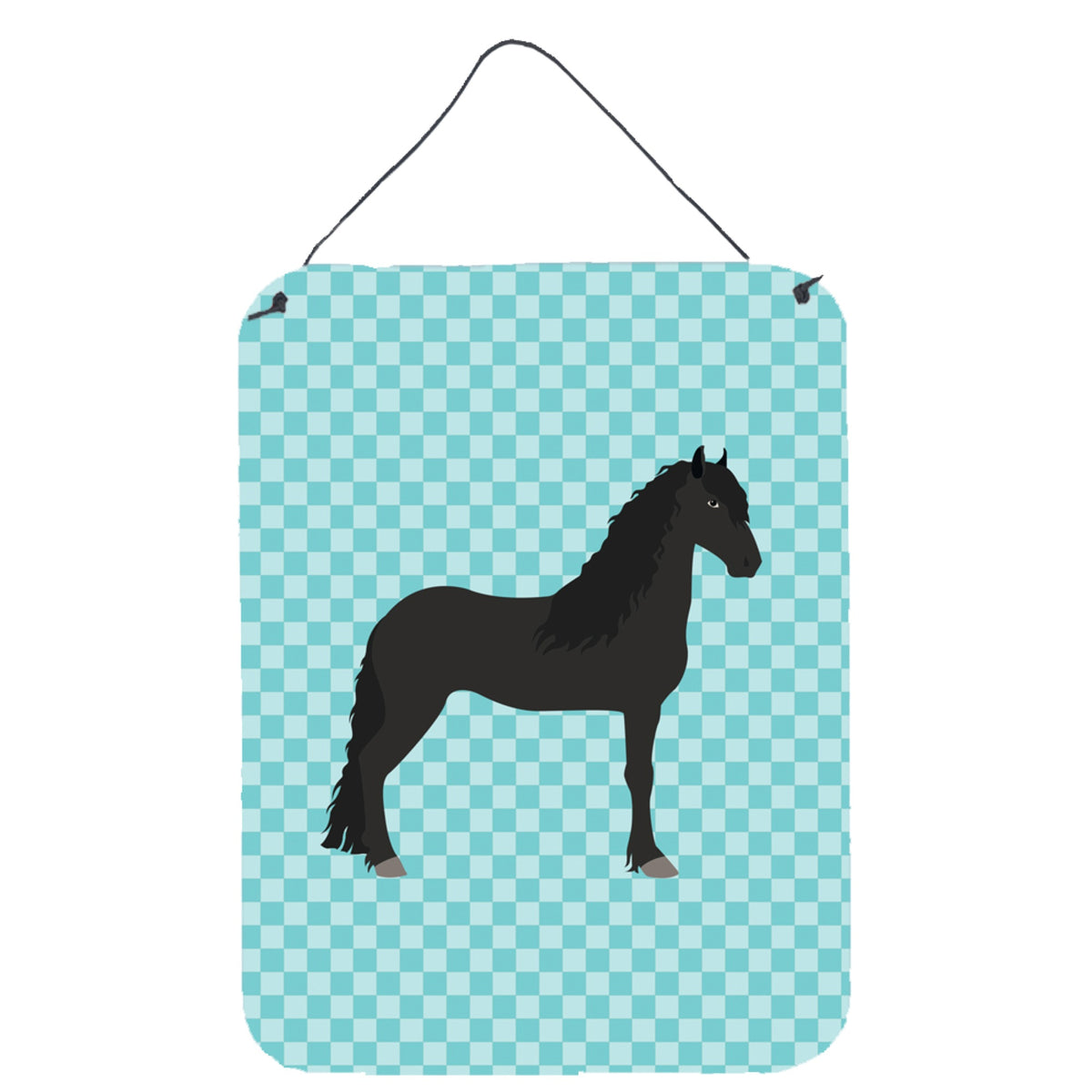 CarolineS Treasures Friesian Horse Blue Check Metal Print, 16Hx12W, Multicolor
