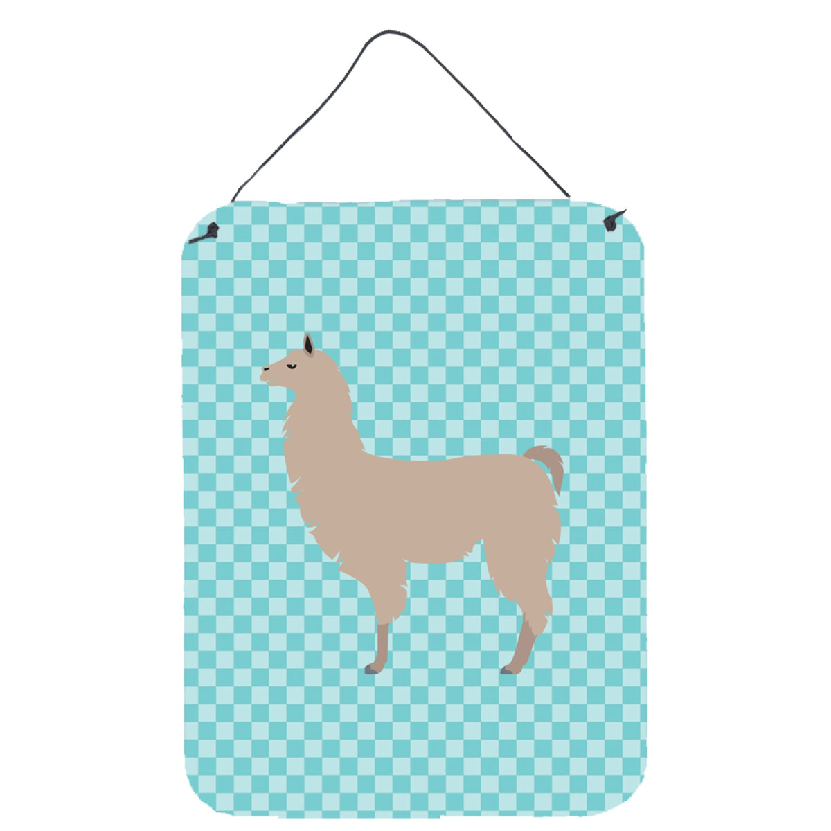 CarolineS Treasures Llama Blue Check Metal Print, 16Hx12W, Multicolor