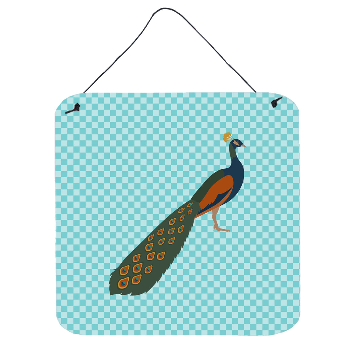 CarolineS Treasures Blue Indian Peacock Peafowl Check Metal Print, 6Hx6W
