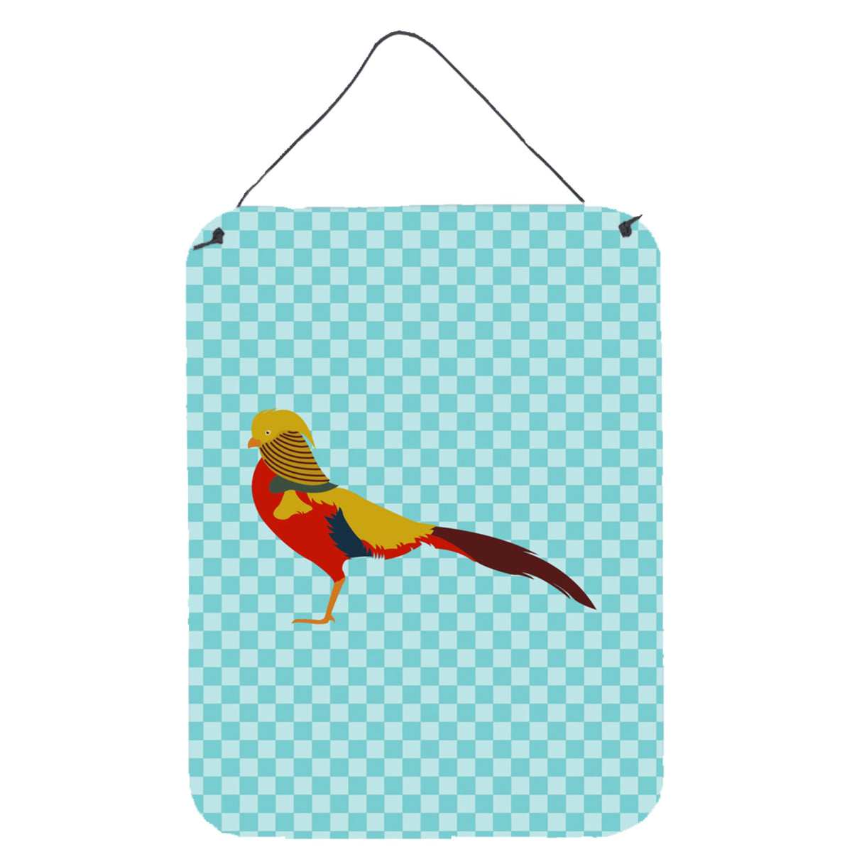 CarolineS Treasures Golden Or Chinese Pheasant Blue Check Metal Print, 16Hx12W, Multicolor