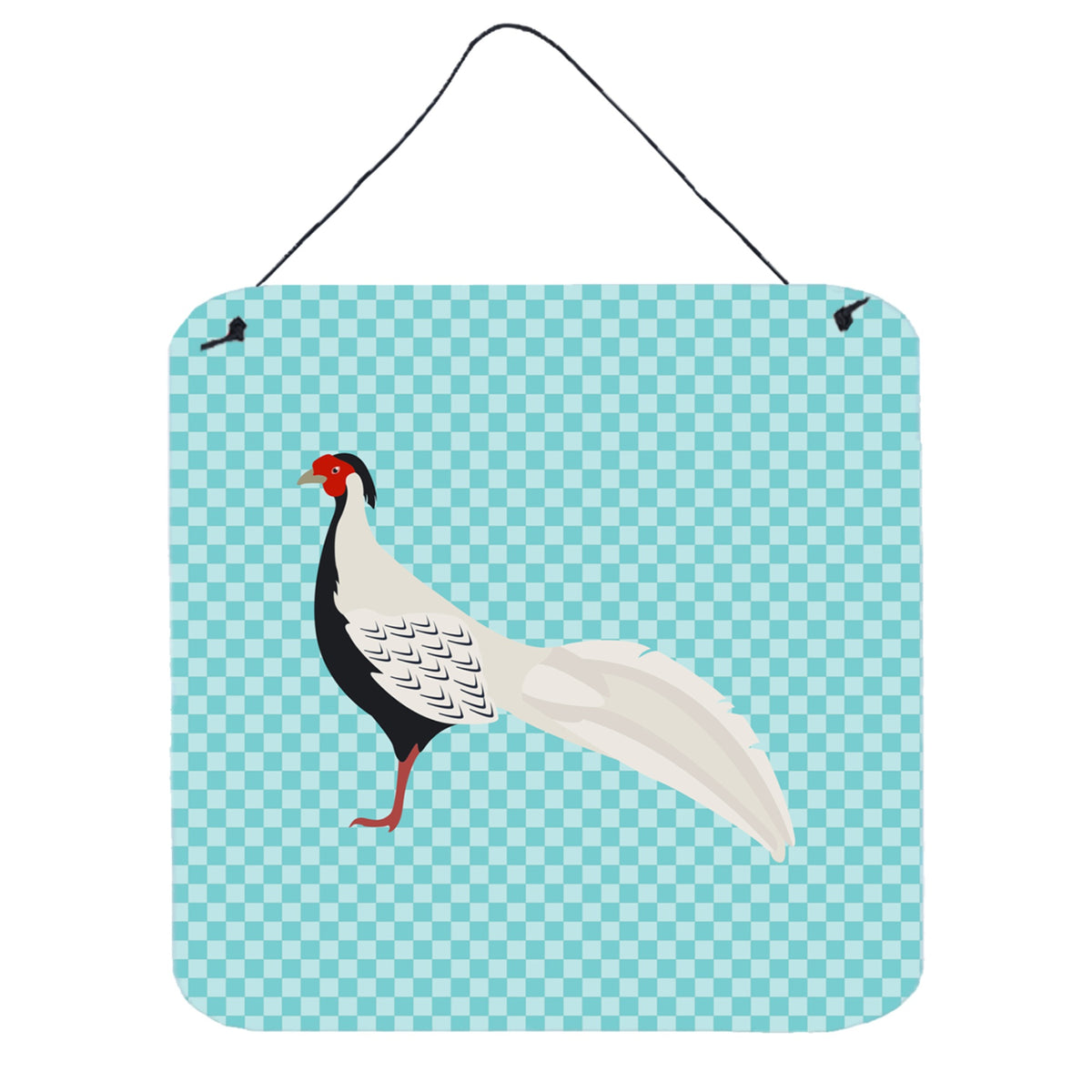 CarolineS Treasures Blue Silver Pheasant Check Metal Print, 6Hx6W