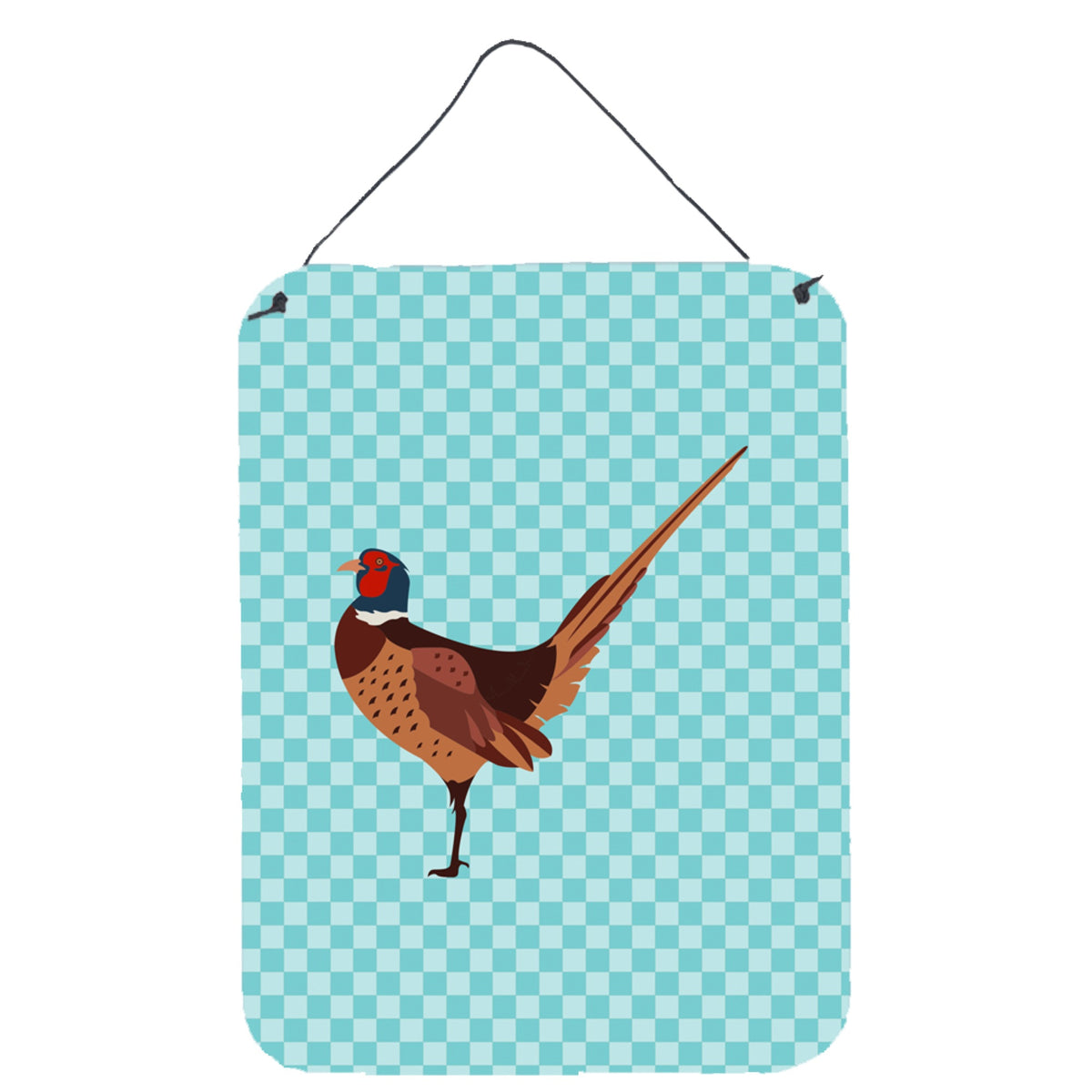 CarolineS Treasures Ringnecked Common Pheasant Blue Check Metal Print, 16Hx12W, Multicolor
